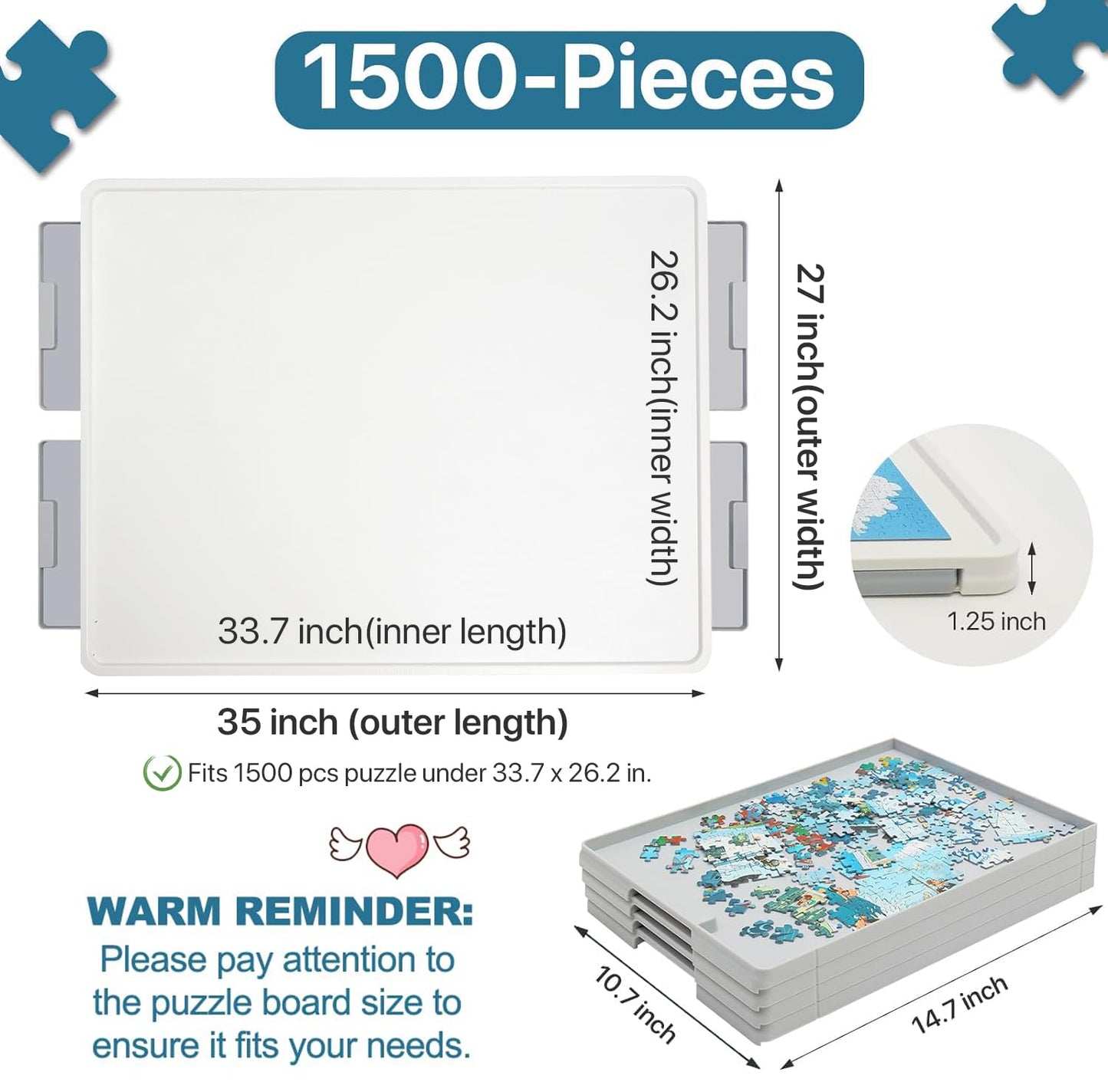 1500 Piece Rotating Puzzle Board – Large, Gray Drawers