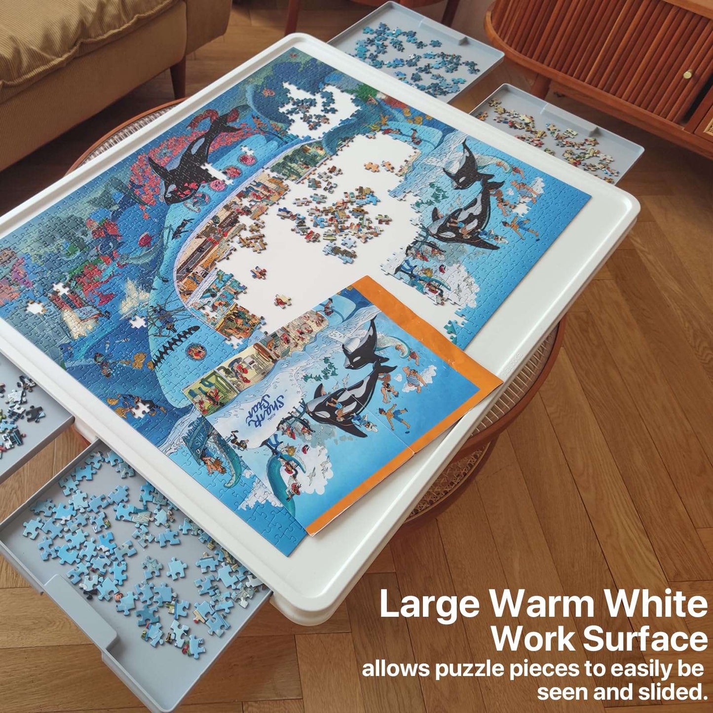 1500 Piece Rotating Puzzle Board – Large, Gray Drawers