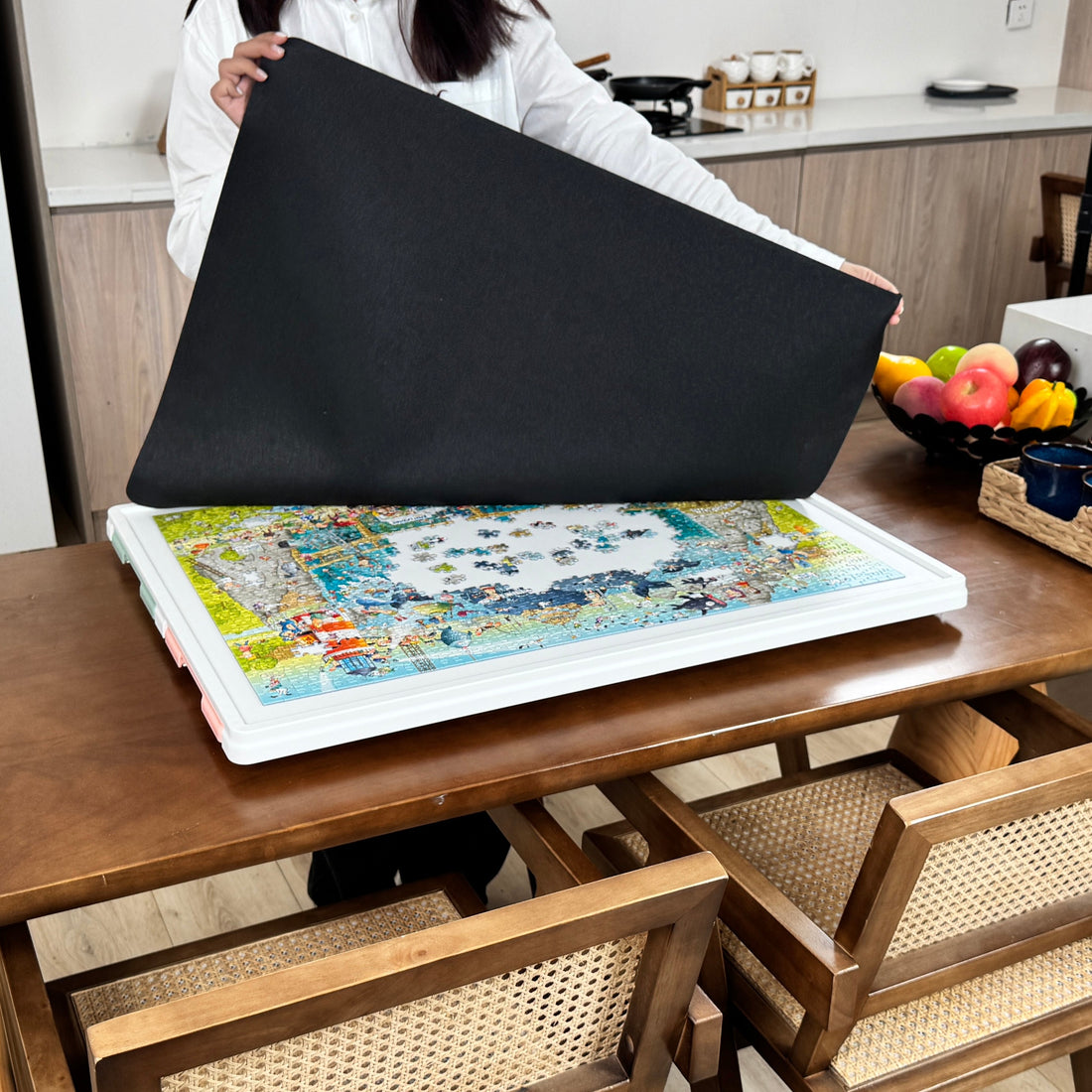 rotating jigsaw puzzle board with drawers