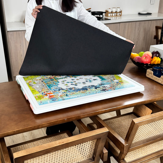 rotating jigsaw puzzle board with drawers