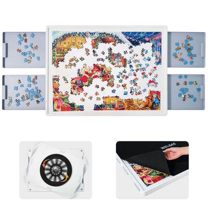Playboda 1000 piece puzzle board with white surface, gray drawers and rotating base for jigsaw puzzles