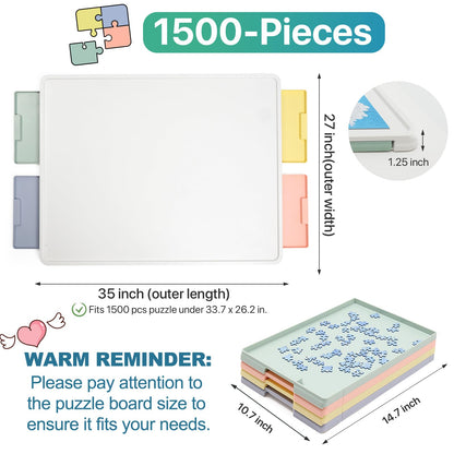 dimensions of 1500 piece jigsaw puzzle board with white top and ABS plastic body