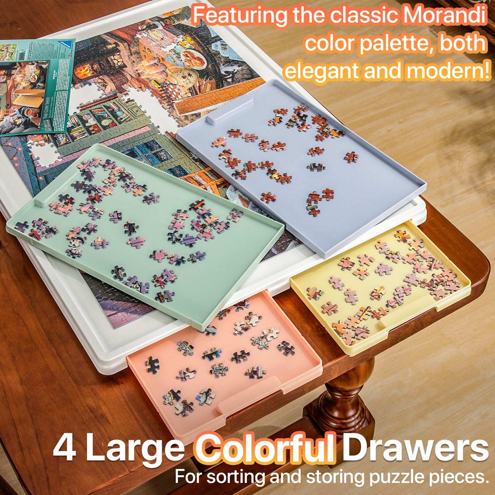 colorful sorting drawers for organizing puzzle pieces by color or shape