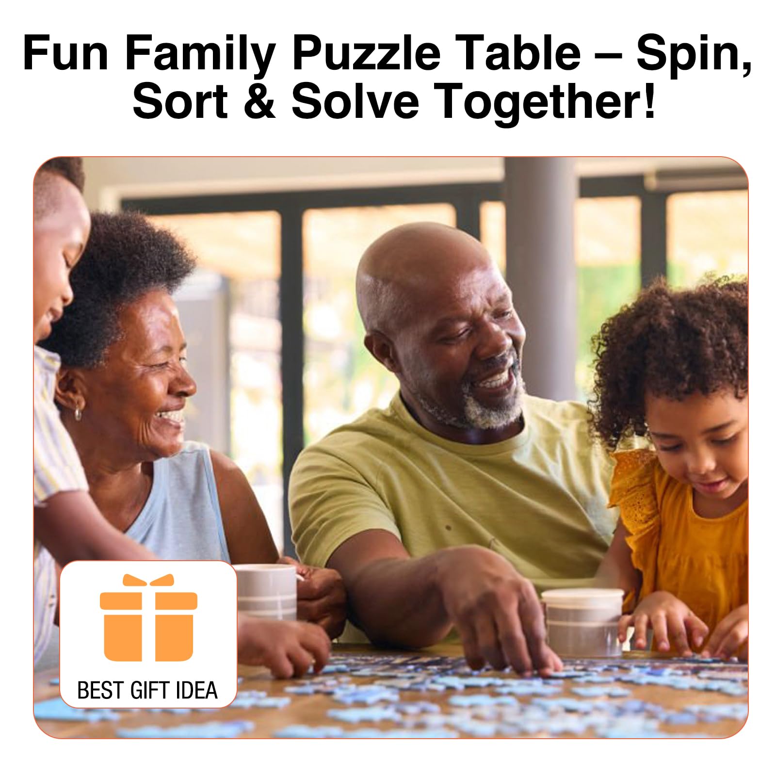 family enjoying puzzle time together using Playboda puzzle board, a great holiday gift idea